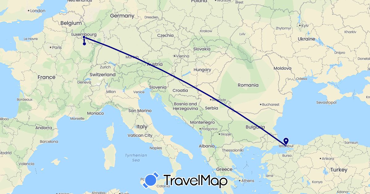 TravelMap itinerary: driving in France, Luxembourg, Turkey (Asia, Europe)